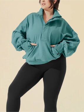 Popflex Activewear Gym Ooey Gooey Half Zip Sweater Sweatshirt - Turquoise Color